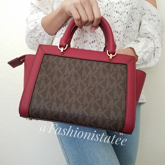 NWT MICHAEL KORS TINA BROWN CHERRY MESSENGER SMALL - Picture 3 of 8